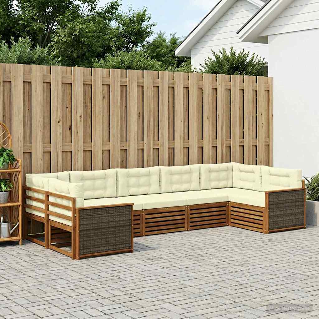 Outdoor Sofa Set with Cushions 7 pcs Natural and Cream