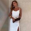 2025 Autumn Women's Solid Color Sleeveless Backless Slit Spaghetti Strap Dress