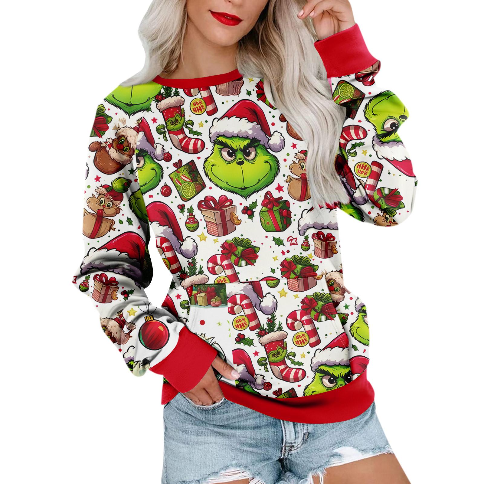 

Женская толстовка с длинным рукавом, повседневная, с круглым вырезом, симпатичная, с принтом, легкая толстовка с карманом XXL