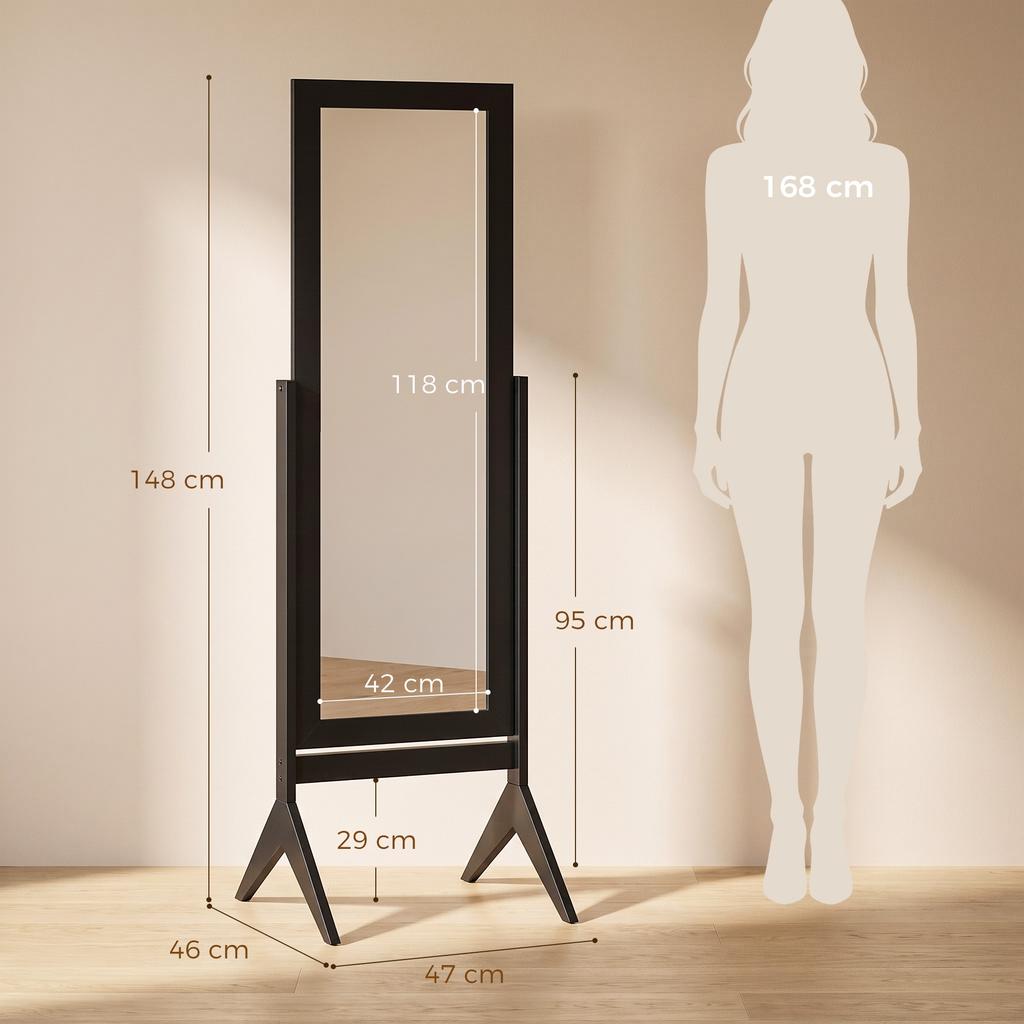 Freestanding Adjustable Angle Dressing Mirror, Full Length Mirror for Bedroom, Living Room, 148 X 47 Cm, Black