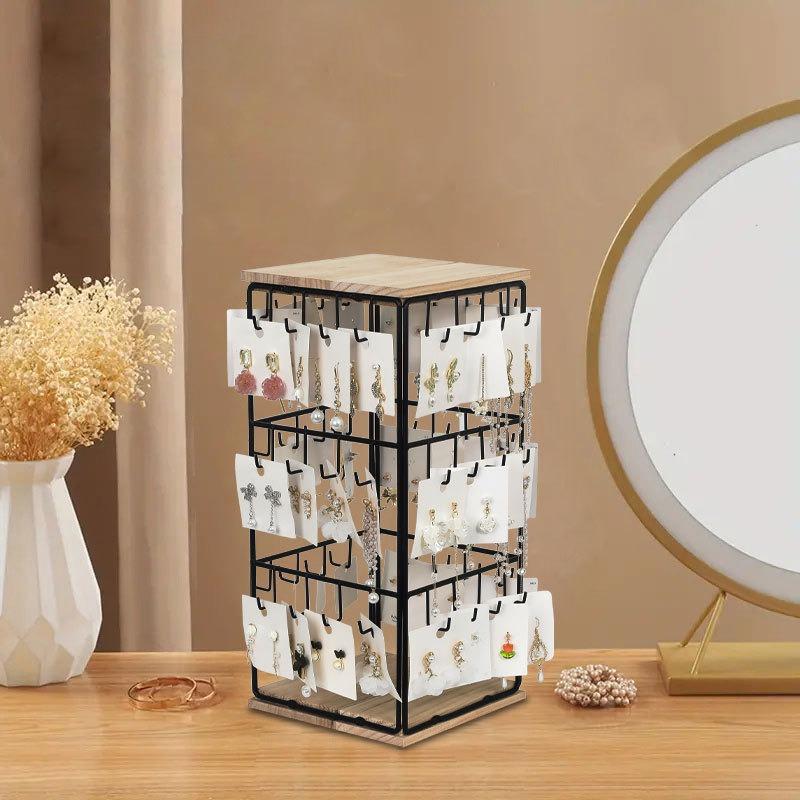 Vintage-Inspired 3-Tier Metal & Wood Jewelry Organizer - Adjustable Display Stand For Earrings, Necklaces, Bracelets