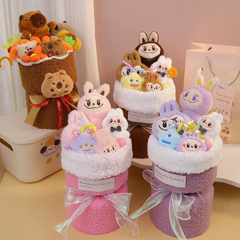 1 Bunch with Light Strings Creative Valentine's Day Gift Cartoon Child Birthday Cute Doll Bouquets Girlfriend Greeting Card