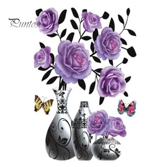 Vinyl Decal Wall Sticker Hot Stamping DIY Bright-colored Self-adhesive Flower Vase Home Decoration
