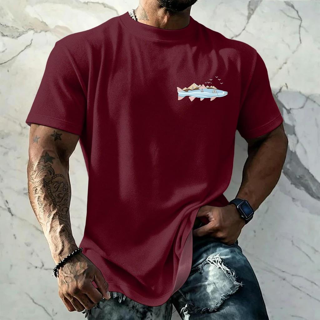 Men's Vintage Texture Printed Short Sleeve T Shirt Loose Fit Casual Summer Daily Wear Top Soft Fabric Comfortable Design