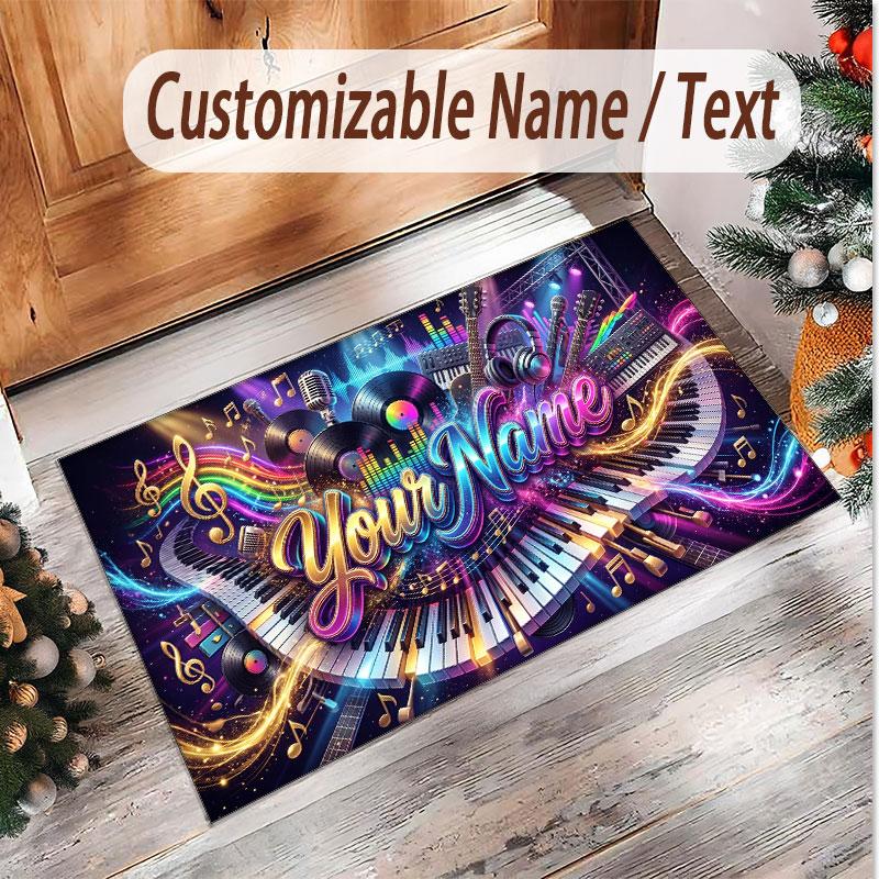 Music General Theme Soft Crystal Velvet Rug Custom Name & Text Print Non Slip Floor Rug for Bedroom Living Room