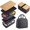 Adult Bento Lunch Box 2-Tier Food Storage Container Set with Cutlery for Kids Children Crisper Microwave and Dishwasher Safe