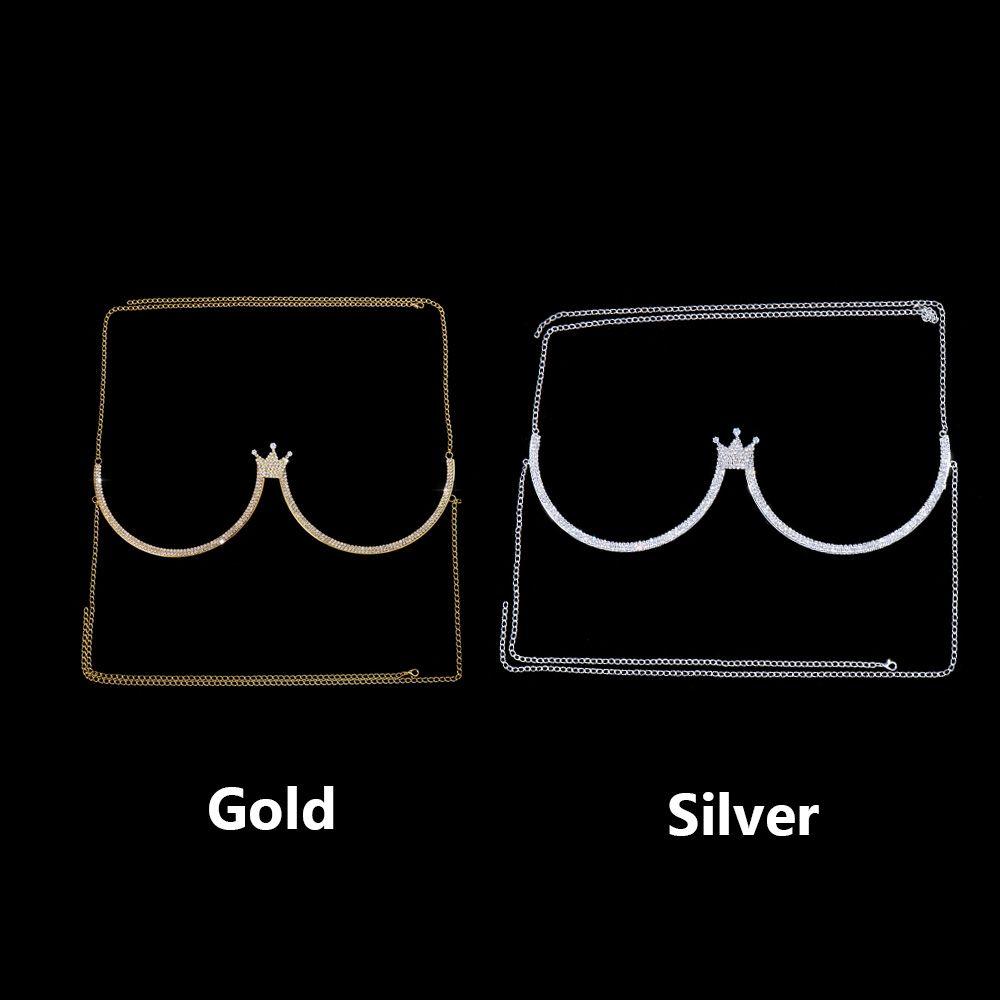 Bra Harness Crystal Chest Bracket Chain Rave Queen Crown Charm Rhinestone Necklace Women Jewelry