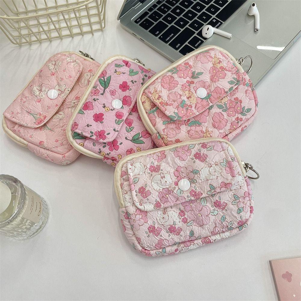 Pinted Small Makeup Lipstick Bag Large Capacity Mini Canvas Storage Bag Floral Coin Purse  Outdoor
