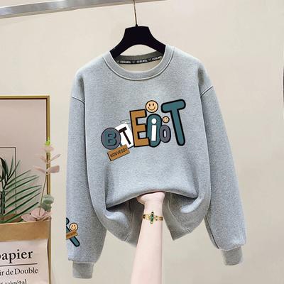 Damen Herbst und Winter Modisches Rundhals-Pullover-Sweatshirt mit Fleece und dicker Baumwolle, lange Ärmel