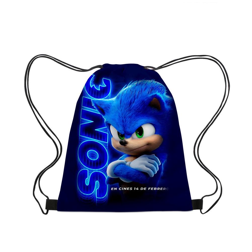 Sonic Hedgehog Drawstring Bag Portable Oxford Cloth Bag For Gifts Blue Color Creative Cartoon Style