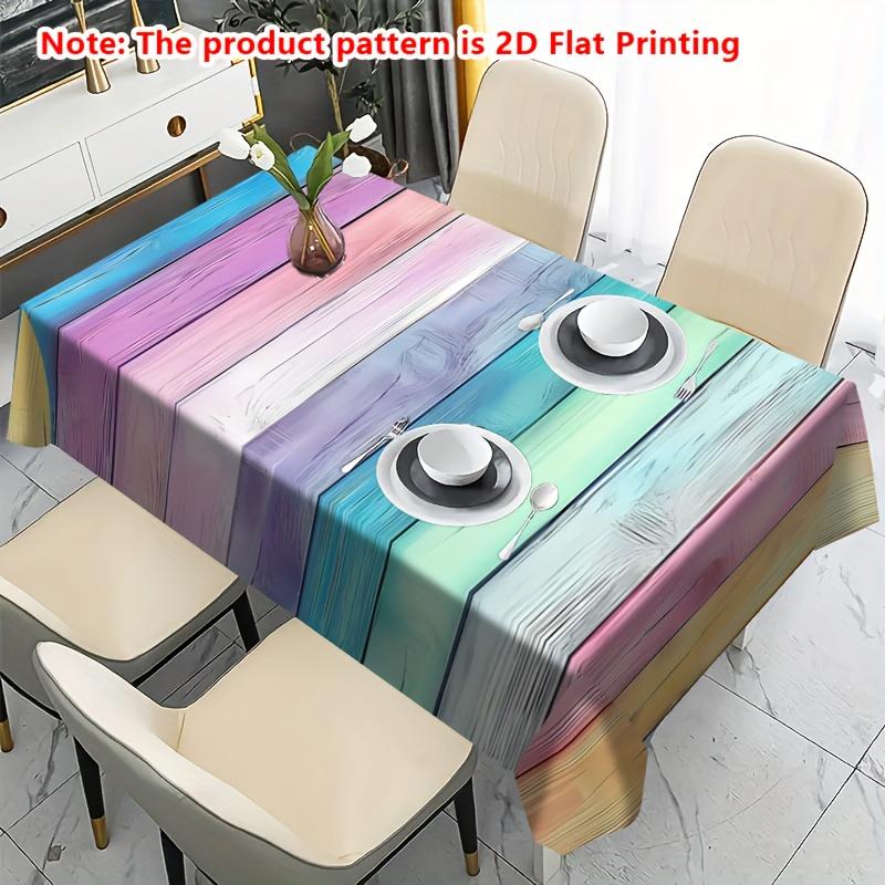 One classic rainbow-colored wood-grain pattern tablecloth, 2D flat printing.PMJ