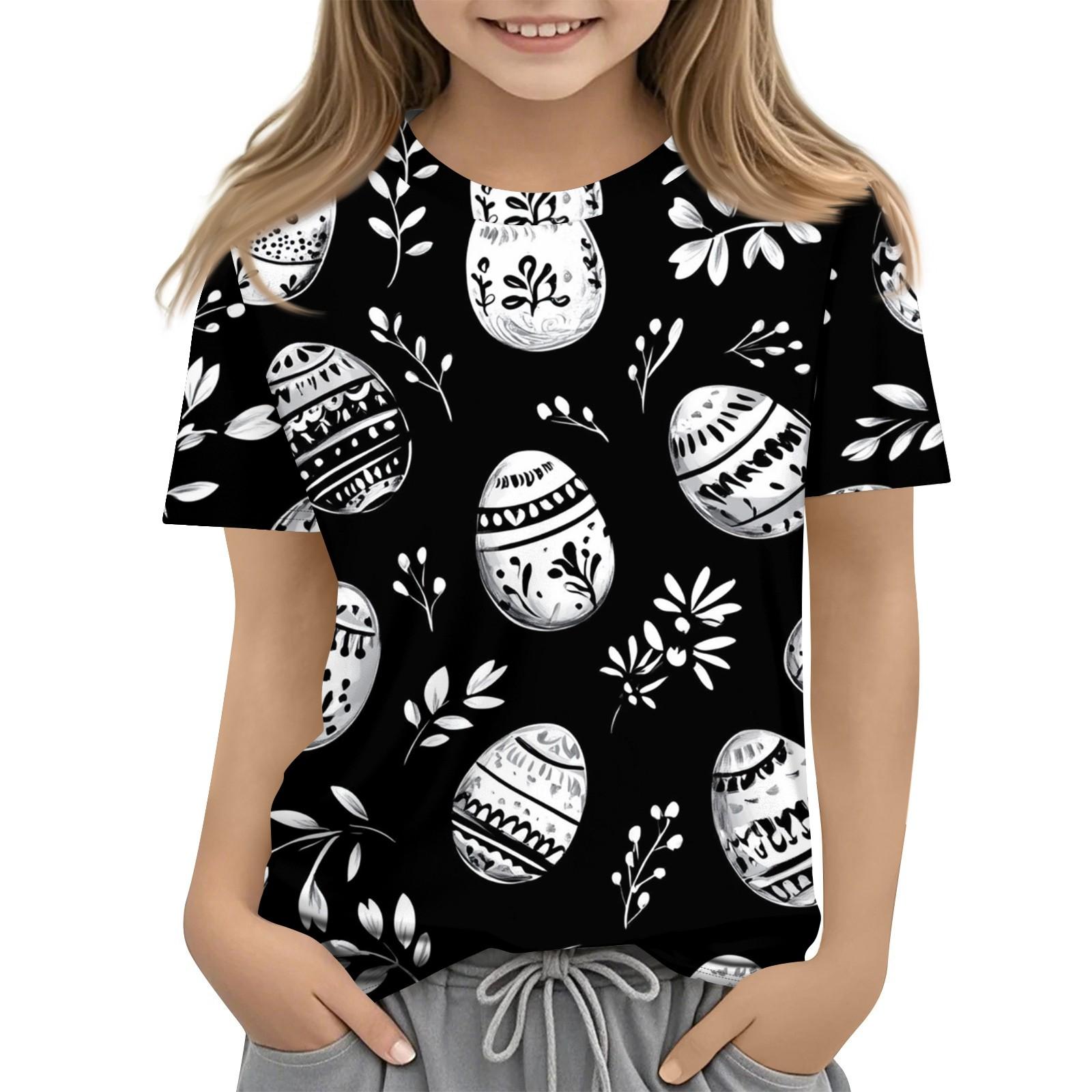 

Дитяча модна повсякденна футболка з пасхальним принтом і круглим вирізом з короткими рукавами 110 чорний
