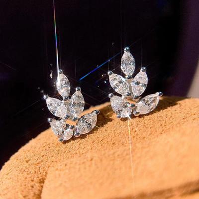 New Exquisite Silver Color Stud Earrings for Women Luxury Inlaid AAA CZ Engagement Wedding Bridal Earrings Statement Jewelry
