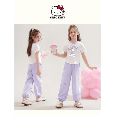 Girls' 100% Cotton Short-Sleeved Top Two-Piece Set 2025 New Medium and Large Children's Clothing Cartoon Sweet Set