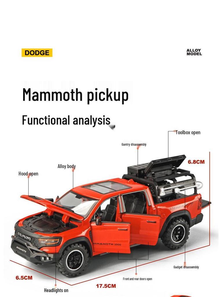 Dodge Tyrannosaurus Mammoth 1/32 Alloy Off-Road Car Model Toy Ornament