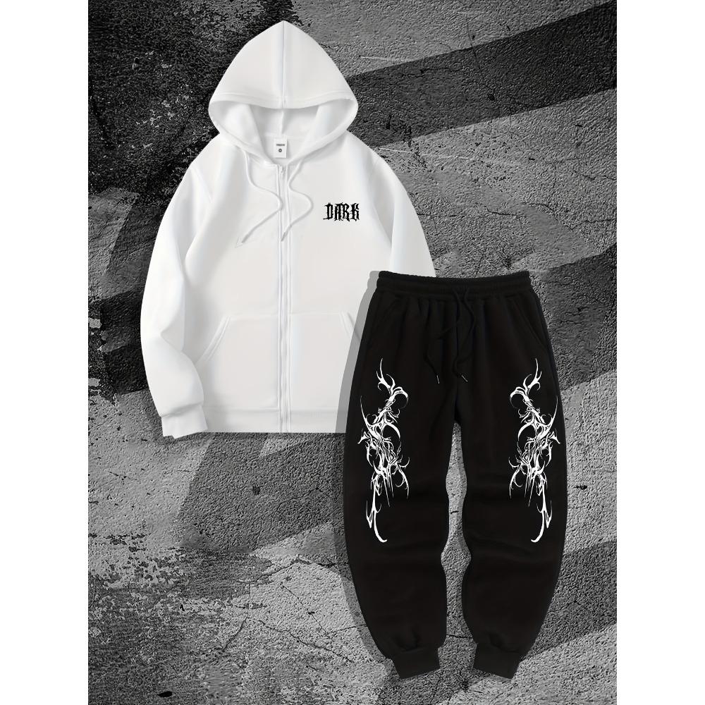 

Dark Gothic Print Men s Zip Up Hoodie and Jogger Pants Two Piece Set S