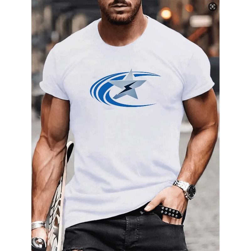 Europäische Größe Herren Freizeit-T-Shirt mit Stern- und Blitzaufdruck | Vielseitig und bequem für alle Jahreszeiten, ideal für den täglichen Gebrauch und zu Hause