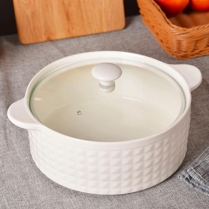 Embossed Ceramic Soup Pot with Lid, Bone China, 8-Inch Large Bowl for Home/Hotel Gift.
