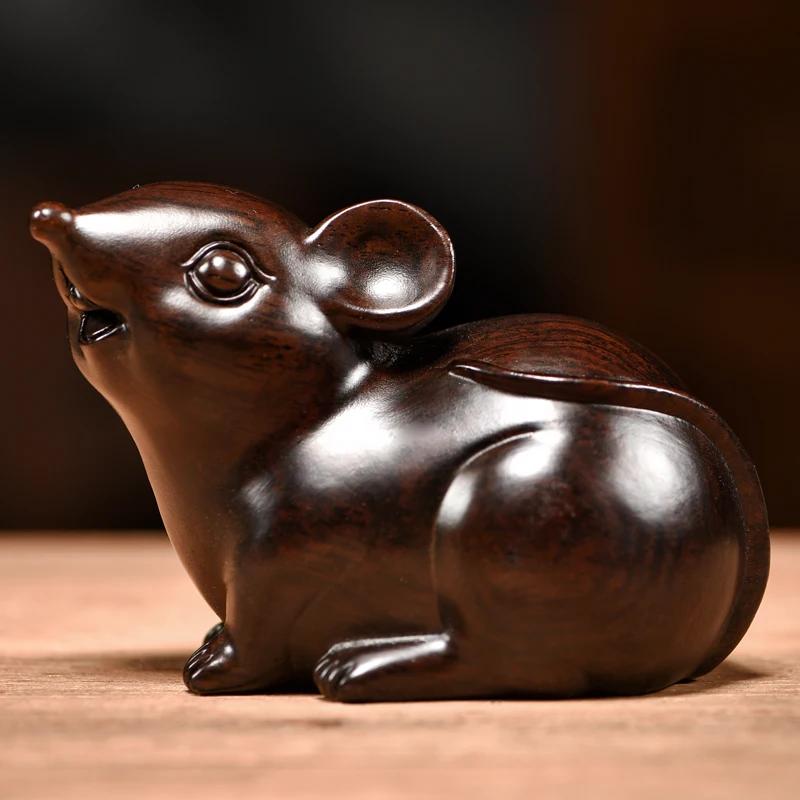

1 Pc Solid Wood Mouse Ornament Wood Carving Crafts Home Furnishing Decoration Feng Shui Accessories Housewarming Gift L 7.5CM