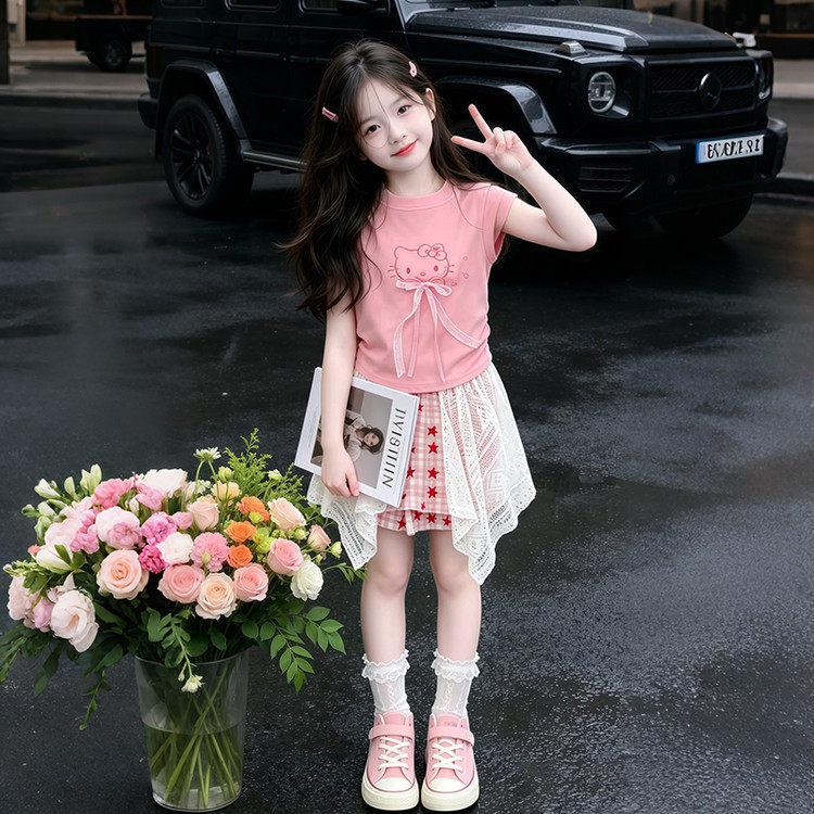 2026 Korean Style Girls  Cartoon Short Sleeve & Shorts Set - Stylish, Sweet, Trendy Summer Casual Wear 160cm