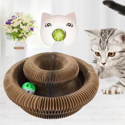 Cats Accordion Scratch Toy Foldable Interactive Cat Scratch Board with Bell Ball Portable Changeable Cat for Indoor Cat Exercise