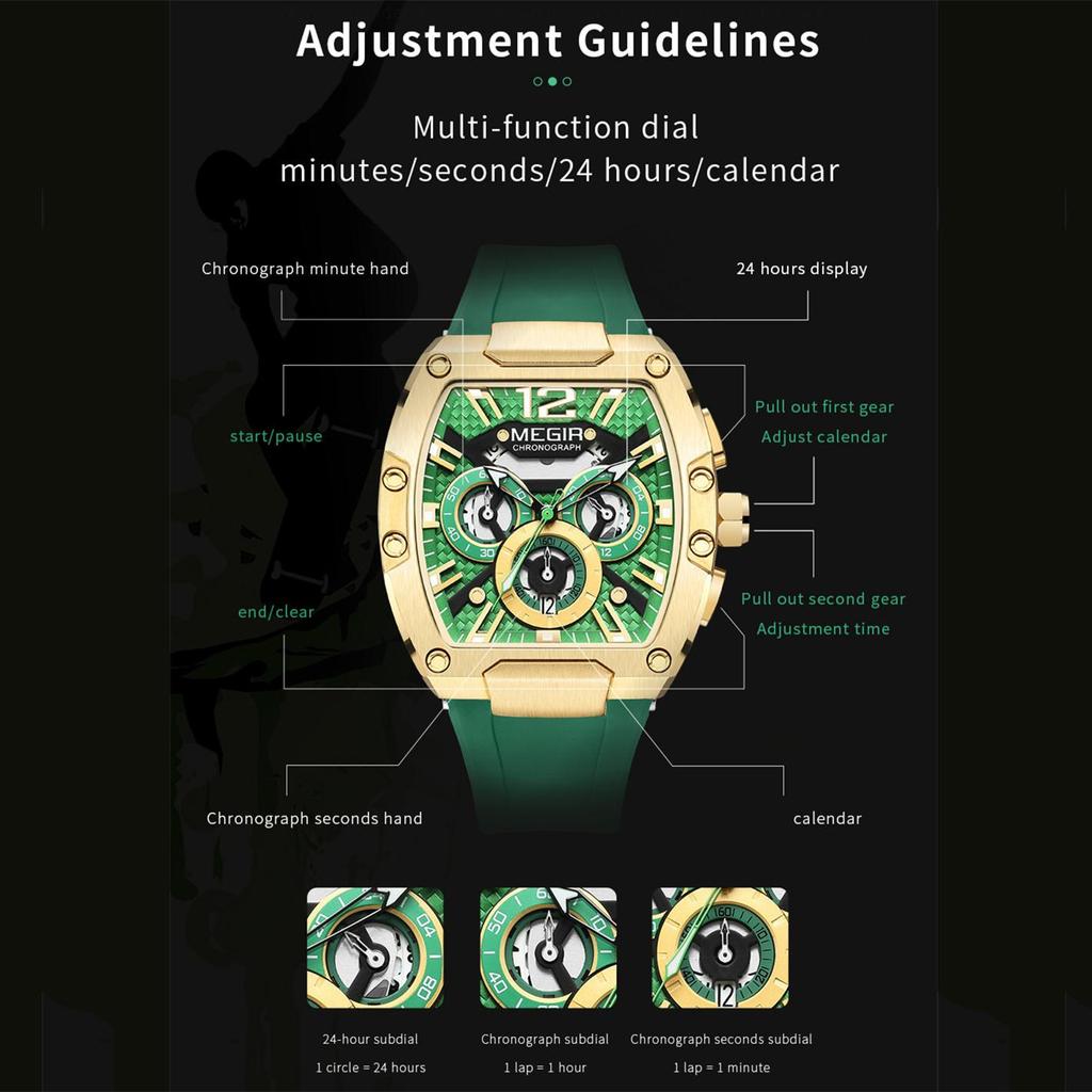 Megir Chronograph Luxury Sport Quartz Watches for Men Waterproof Luminous Casual Big Dial Wristwatch Date Clock Reloj Hombre 8112
