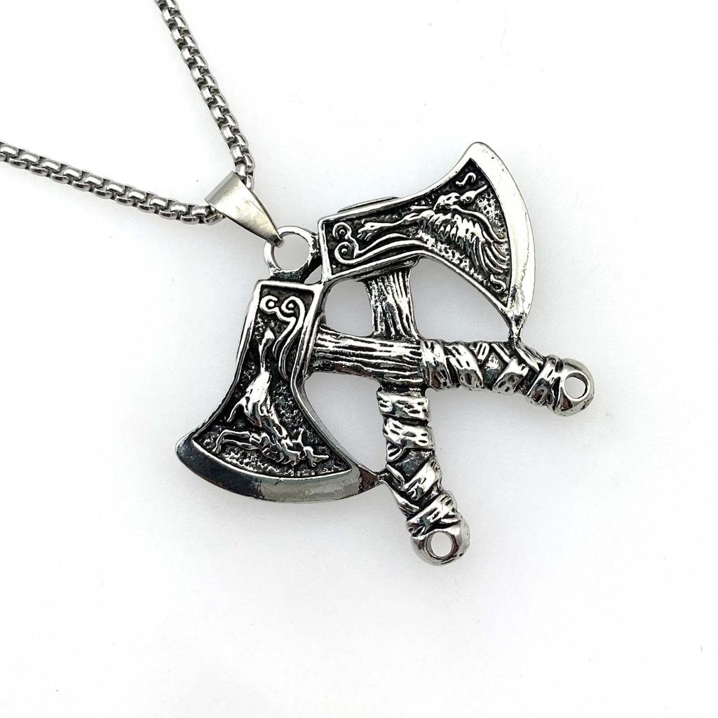 Warrior Rune Tomahawk Pendant Necklace Titanium Steel Sweater Chain