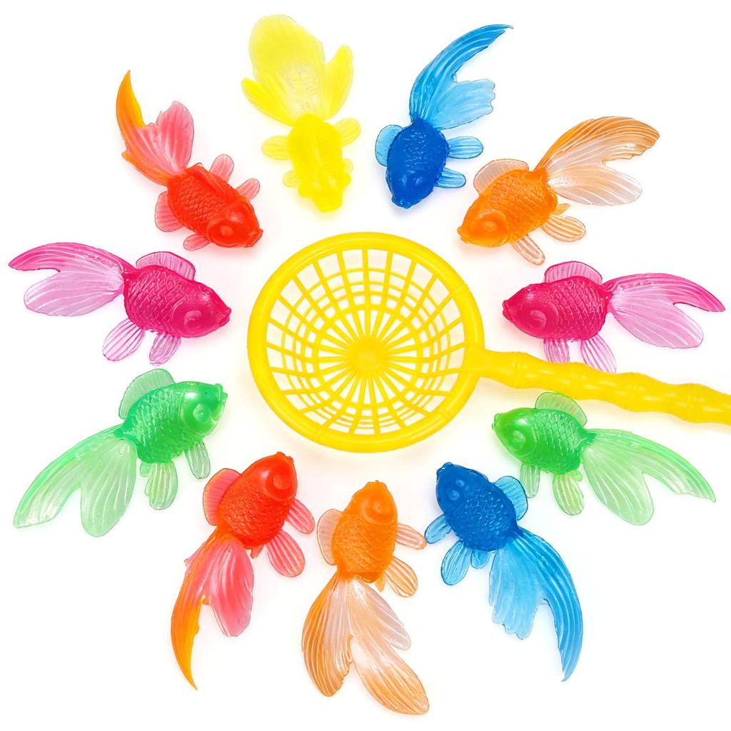 12pcs Plastic Floating Fake Goldfish with 2Net - Realistic Water Decor