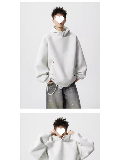Men's American-Style Heavyweight Half-High Collar Button-Up Hoodie - Autumn/Winter Trendy, Loose Fit, Plus Velvet, Thickened Jacket.