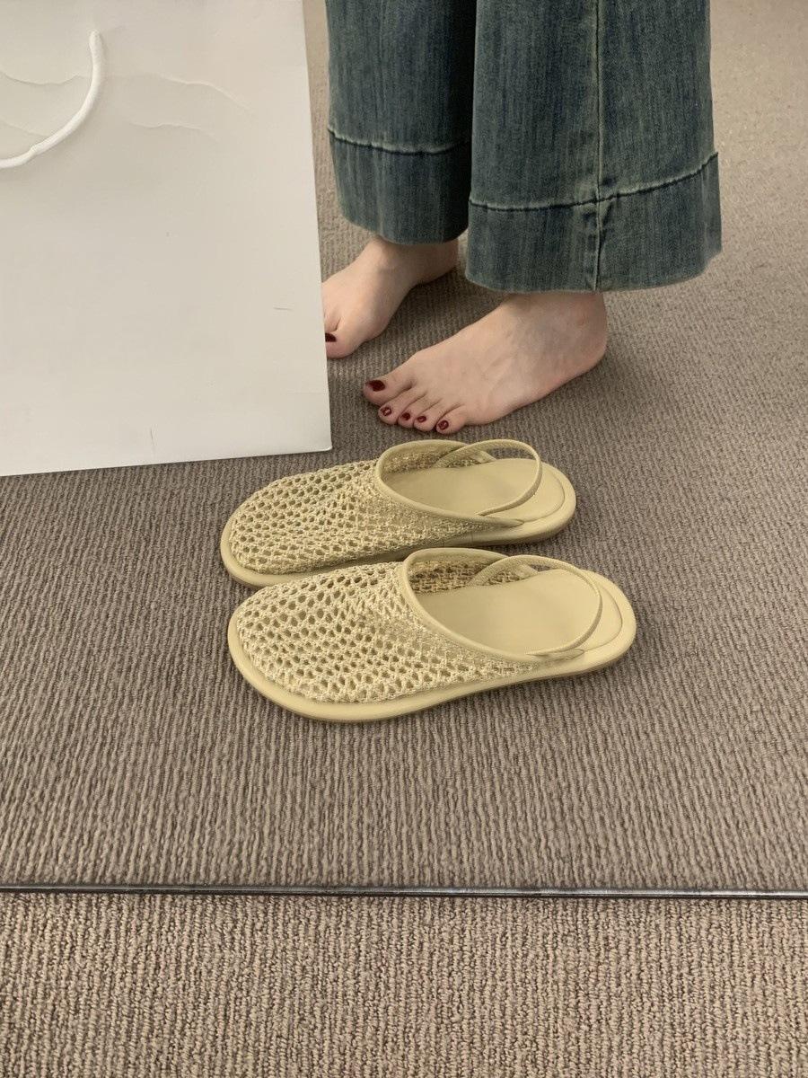 

Niche design sense hollow breathable woven fishing net shoes mesh bag head sandals women s summer flat beach shoes 35