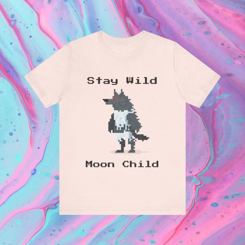 Stay Wild Wolf Tshirt Pixel Art Pattern Tshirt Mens and Womens Cotton Comfortable Short Sleeve Summer Loose Fashion Top 4XL