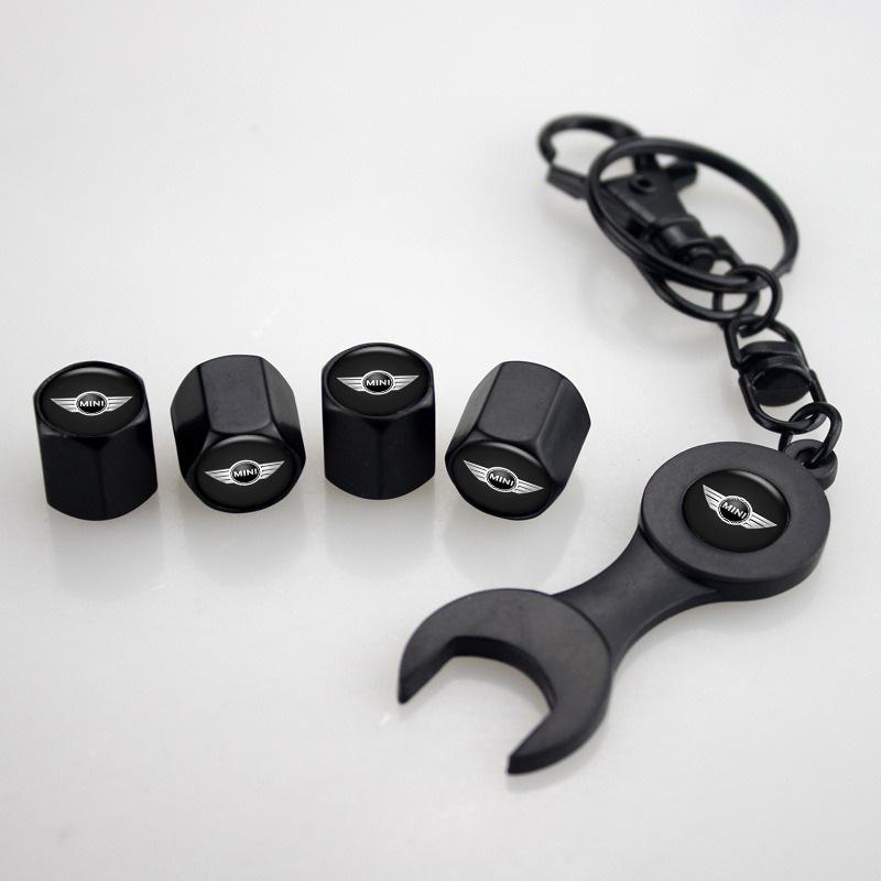 

4pcs Car Wheel Tire Air Valve Caps Stem Covers With Wrench Keychain For BMW Mini Cooper R50 R53 R55 R56 R60 R61 F54 F55 F56 F60 чорний