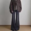 Women's Black-Grey High-Waisted Micro-Flare Jeans, Plus Size, Wide-Leg, Slimming, for Curvy Figures, Spring/Autumn 2025 Style