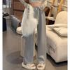 Women's High Waist Wide Leg Gray Sweatpants - Spring/Autumn