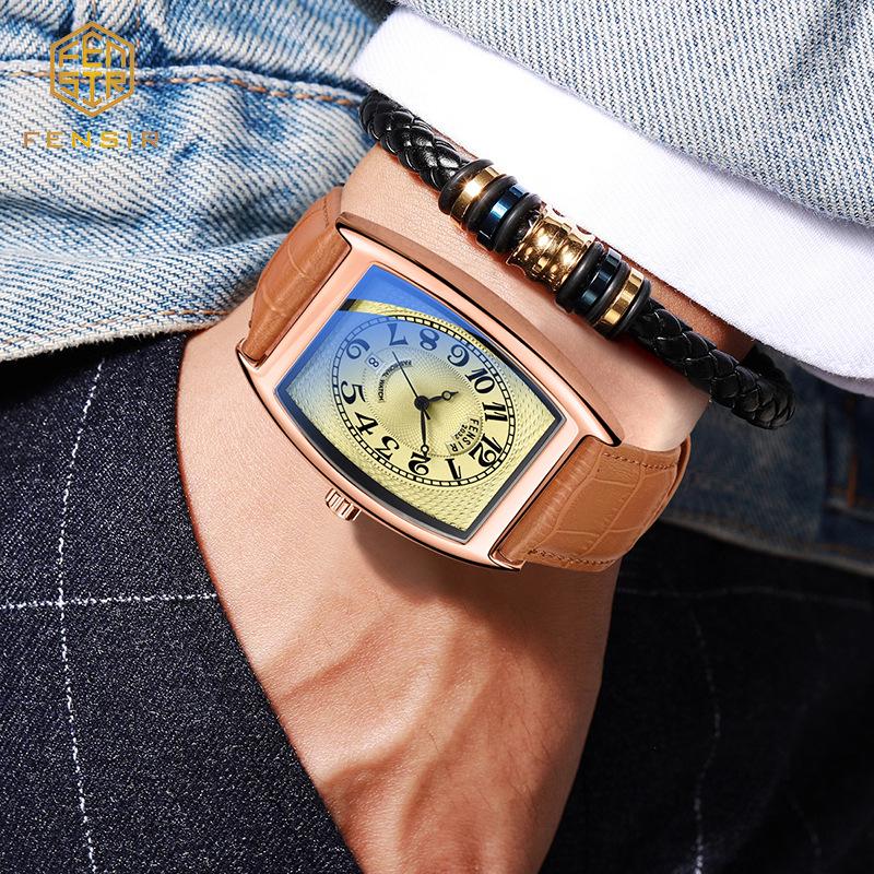 Fins Men's Tonneau Classic Blue Light Retro Business Waterproof Quartz Watch