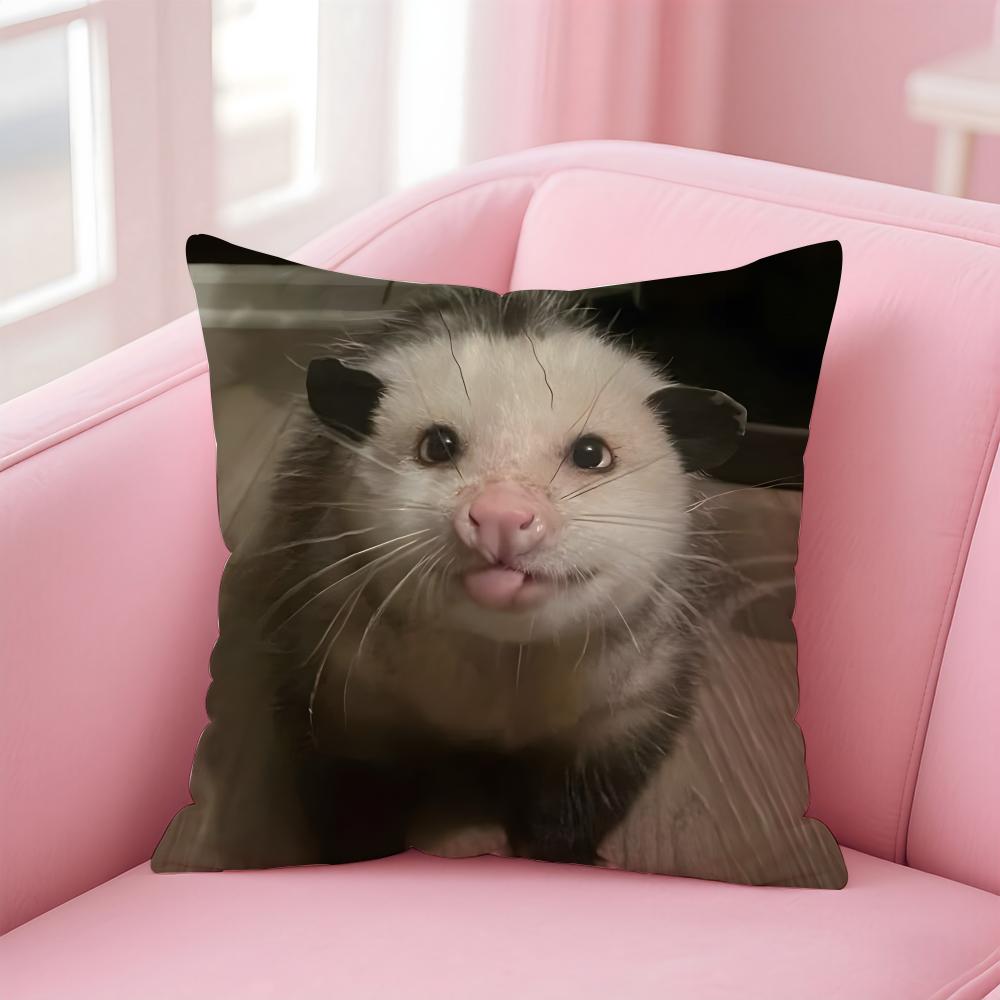 O-Opossum Cushion Cover Pillowcase Short Plush Invisible Zipper Room Sofa Cushion Cover