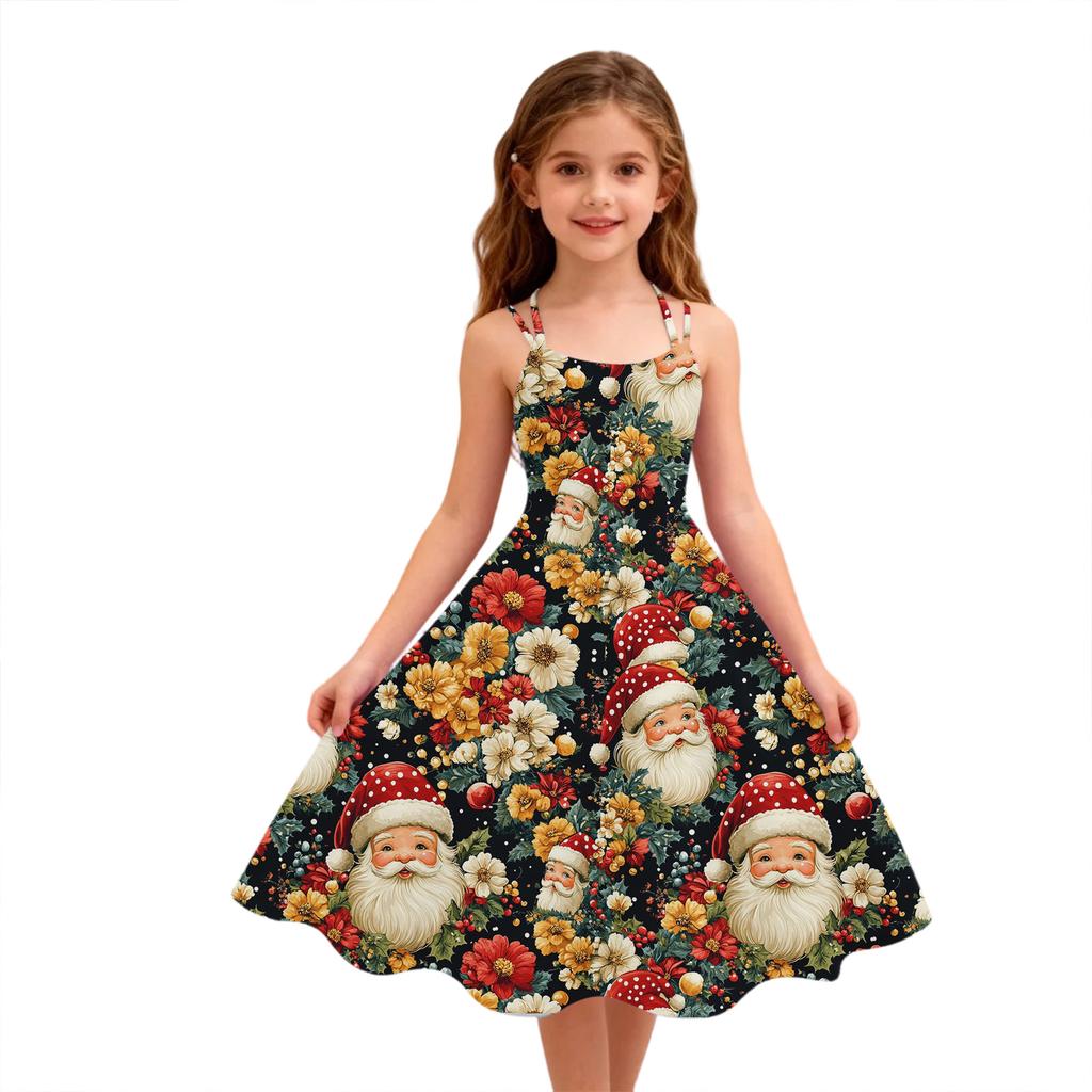 Kindermode Lässig Weihnachts-Print Sexy Schulterfrei Punk Retro Kleid