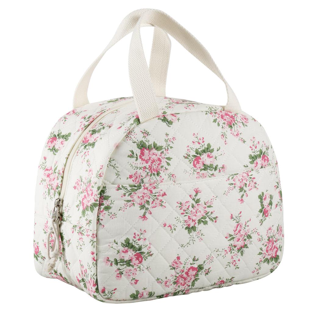 Lunch Bag with Handle for Women Reusable Lunch Tote Bag with Double Zippers and Outside Pocket for Work School Travel Picnic