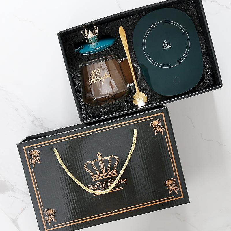 Taza de vidrio simple de vidrio con tapa cuchara oficina hombres y mujeres pareja taza de agua taza de café