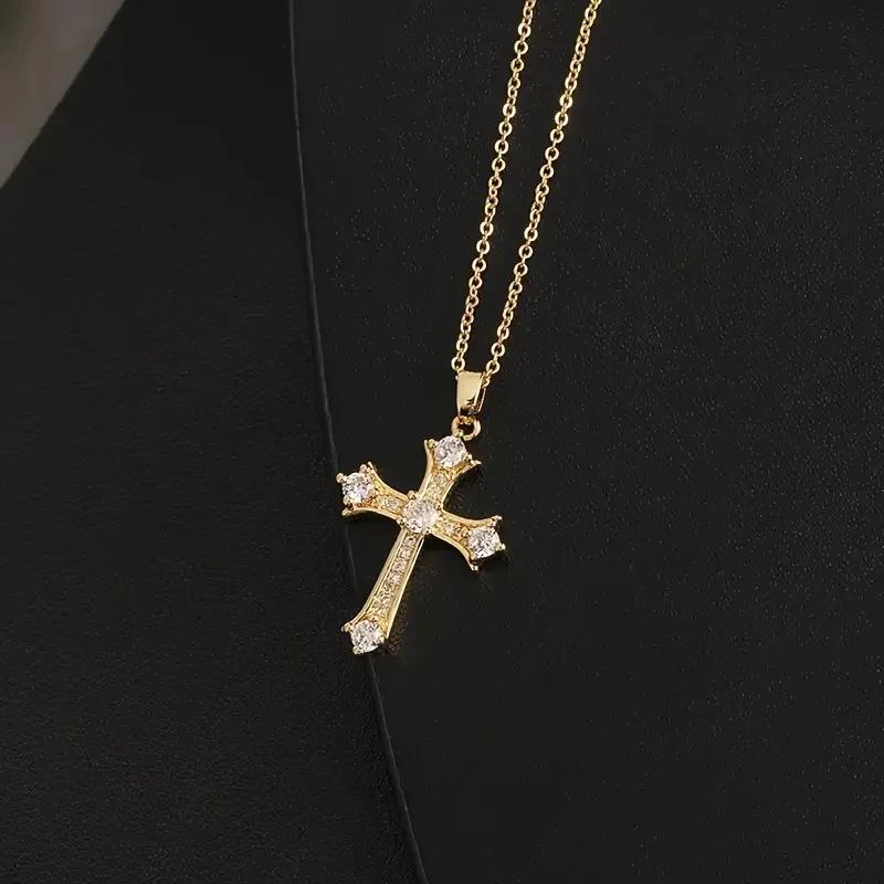 CAOSHI Fashion Lady Cross Pendant Necklace with Brilliant Zirconia Stylish Jewelry for Daily Life Trendy Women Party Accessories