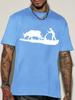 Vintage Farming Unisexs Crew Neck Cotton T Shirt Farmer Plowing With Ox Silhouette Print Short Sleeve Countryside Casual Street Top