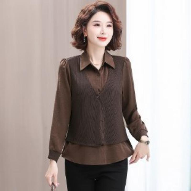 New Middle-aged and Elderly Spring and Autumn Shirts Bottoming Shirts Western-style Long-sleeved Tops
