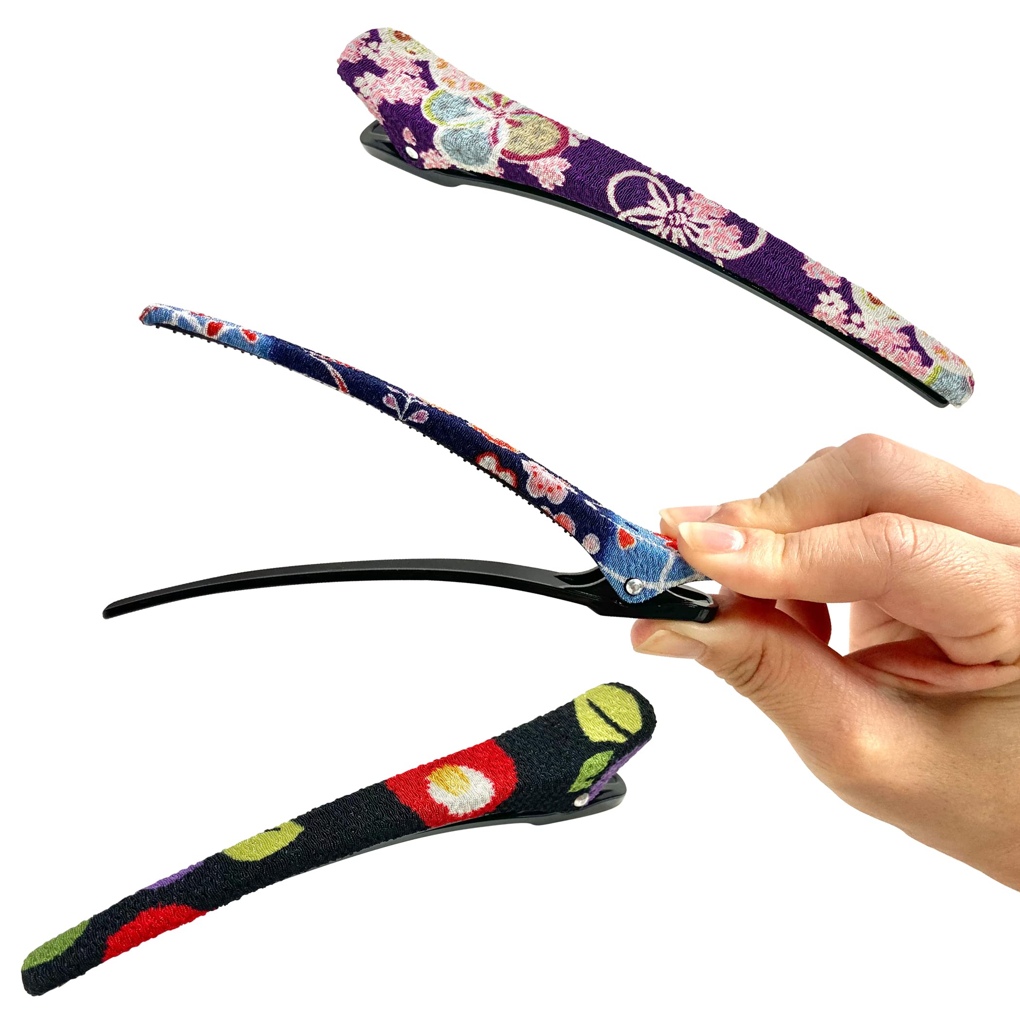 

Заколка для волос Yume Chirimen, Зажим-клюв, Японский узор, Аксессуар для кимоно, Заколка, Аксессуар для волос Утиный клюв , Стильный (Комплект Б (Синий, Фиолетовый, Черный))