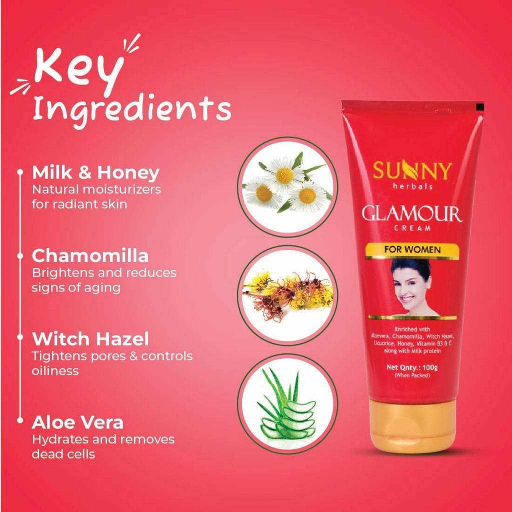Sunny Herbals Glamour Cream 100 Gm | Brighten Skin, Even Tone, Reduce Dark Spots & Revive Skin Naturally