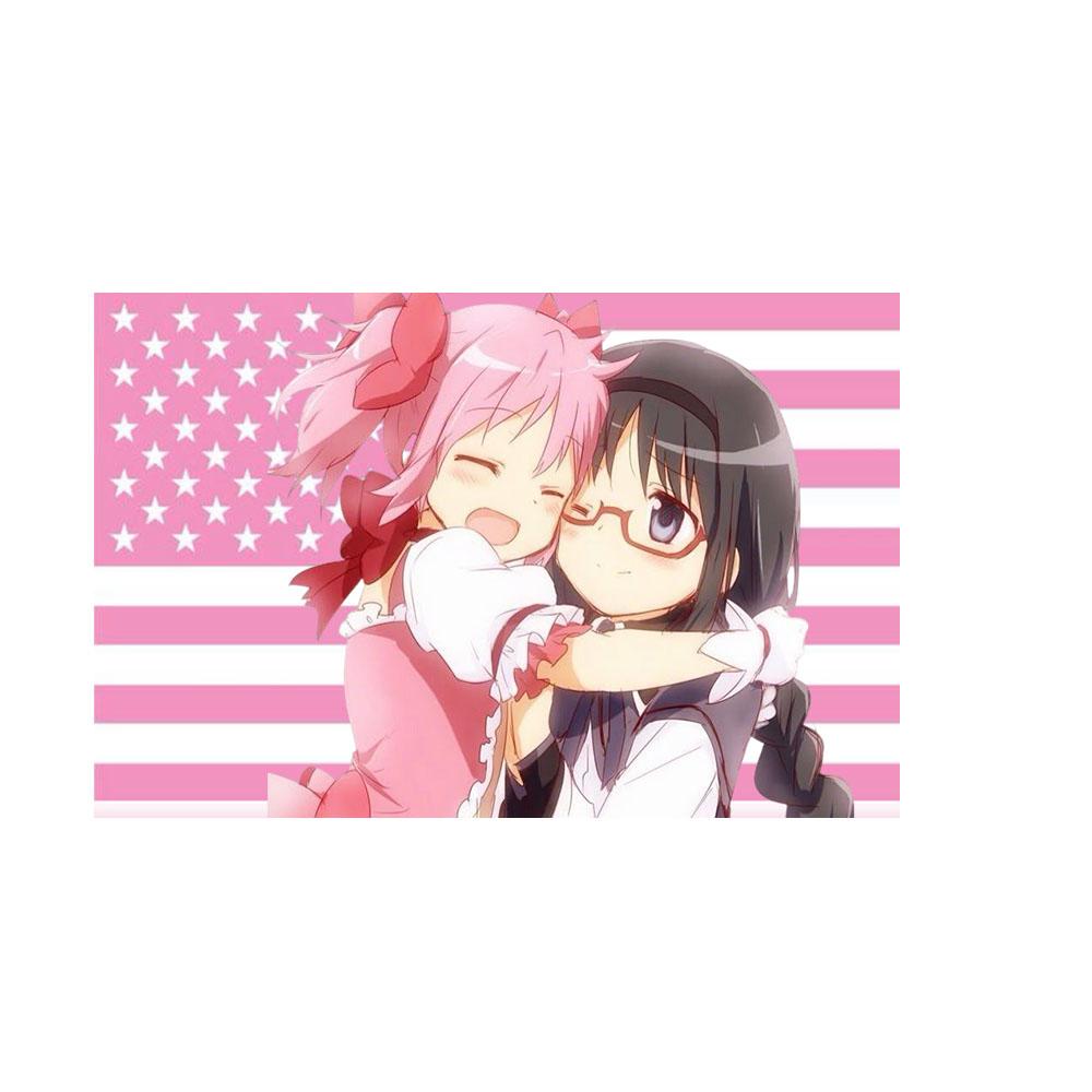 

Madoka Homura Hugging USA Flag Tapestry Print Polyester Wall Hanging Kawaii Otaku Decor for Bedroom Living Room 74x94cm(29x37in)