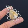 925 Sterling Silver Pear Picture Jasper Stone Bezel Trendy Boho Pendant Jewelry
