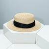 Fine Handwoven Sisal Decor Straw Hat, Flat Top with Round Ring, Sun Protection Wide Brim, Breathable Beach Cap for Women