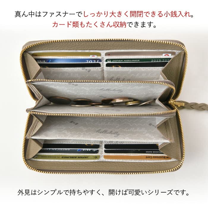 Long Wallet Round Zipper Fluffy Genuine Leather 87100 [Hello Kitty] [Hello Kitty] Women's (Ivory)