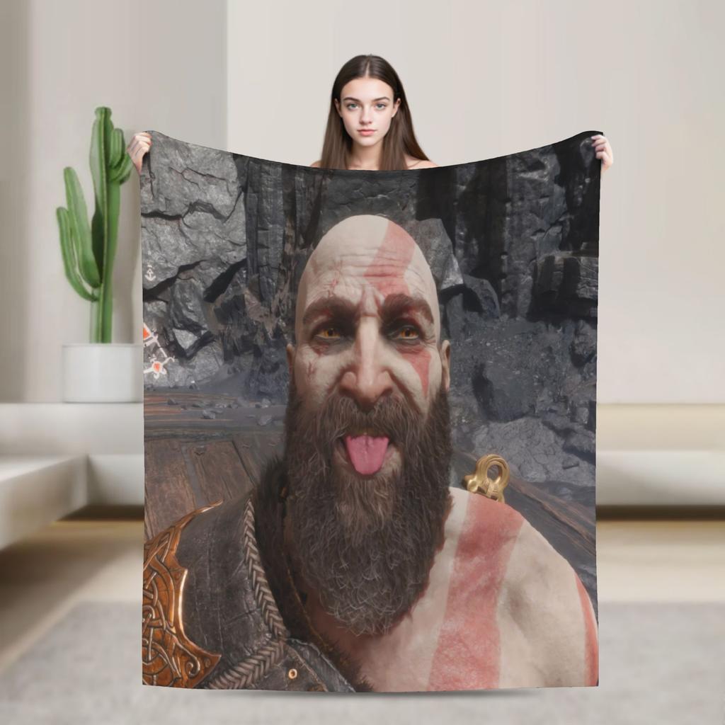 God of War Game Gamers Kratos Blanket Camping Flannel Throw Blanket For Couch Chair Super Warm Bedspread Birthday Present