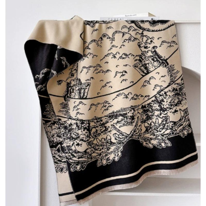 New jacquard landscape painting imitation cashmere scarf women's air-conditioned room shawl autumn and winter thickened warm long scarf